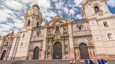 The Basilica Cathedral of Lima is a Roman Catholic cathedral located in the Plaza Mayor timelapse hyperlapse in Lima, Peru clipart