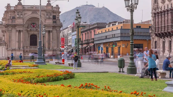 Plaza Armas Con Prato Verde Fiori Timelapse Noto Anche Come — Foto Stock