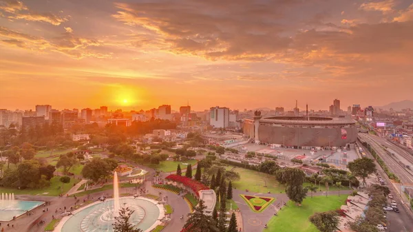 Vista Aérea Atardecer Del Estadio Nacional Capital Peruana Lima Con — Foto de Stock