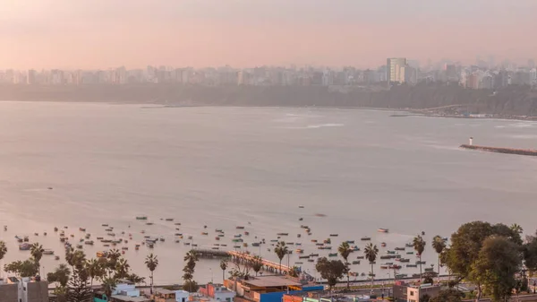 Veduta Aerea Della Costa Lima Compresi Distretti Barranco Chorrillos Timelapse — Foto Stock