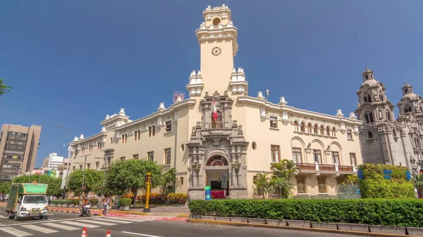 Lima City Hall Timelapse Hyperlapse Municipality Miraflores Kennedy Park Traffic — Stock Photo, Image