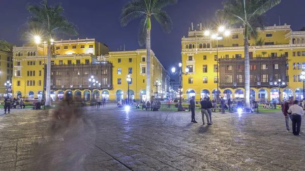 Gyors Séta Central Post Office Épületétől Plaza Armas Éjszakai Időelhalás — Stock Fotó