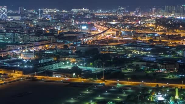 Night rhythm of the city of Dubai aerial timelapse — Stock Video