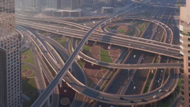 Aerial view of empty highway interchange in Dubai downtown. — Stock Video