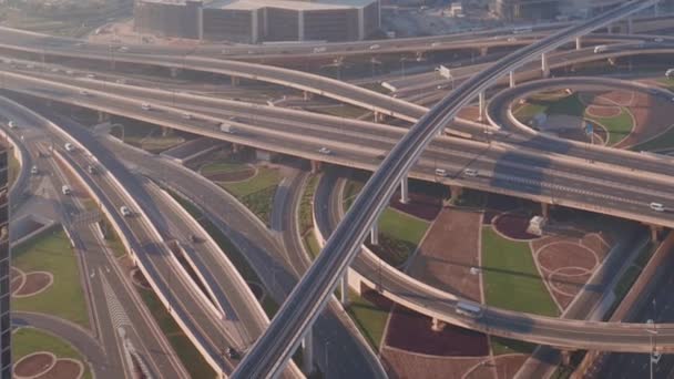 Aerial view of empty highway interchange in Dubai downtown. — Stock Video