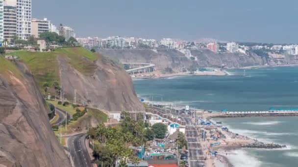 Luftaufnahme der Küste von Limas in der Nähe von Miraflores Zeitraffer, Lima, Peru — Stockvideo