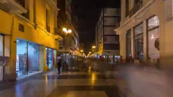 Szybki spacer po Jiron de la Union, deptaku ulicy handlowej w centrum starego miasta noc timelapse hiperlapse — Wideo stockowe