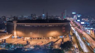Peru 'nun başkenti Lima' daki ulusal stadyumun hava manzarası Via Expresa karayolu zaman aralığında.