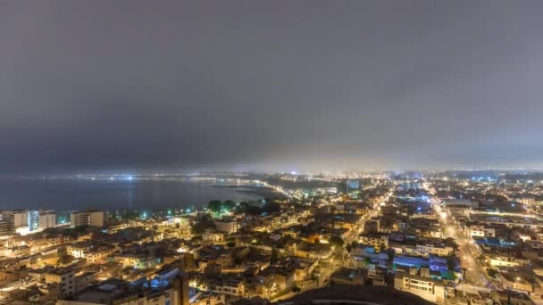 Skyline panoramico della città di Lima dall'alto con molti edifici aerea notte al giorno di transizione timelapse. Lima, Perù — Video Stock