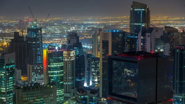 West Bay Környékének Látképe Doha Timelapse Ban Katarban Megvilágított Modern — Stock Fotó