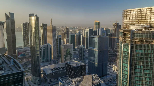 Skyline West Bay Doha City Center Sunrise Timelapse Qatar Rascacielos —  Fotos de Stock