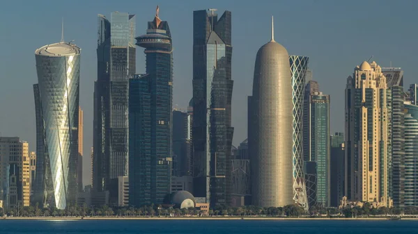 Skyline Della Città Araba Doha Timelapse Qatar Catturato Mattina Molto — Foto Stock