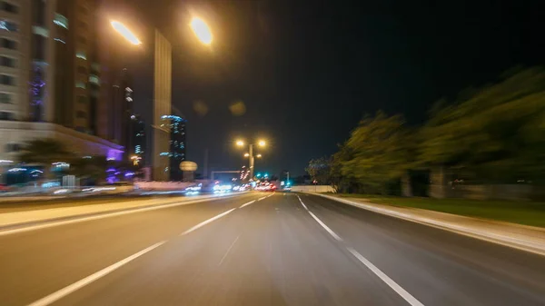 Drive Traffic Corniche Road City Center Streets Doha Timelapse Drivelapse — Stock Photo, Image