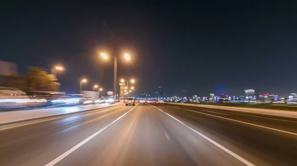 Dirija Trânsito Estrada Corniche Ruas Centro Cidade Doha Timelapse Drivelapse — Fotografia de Stock
