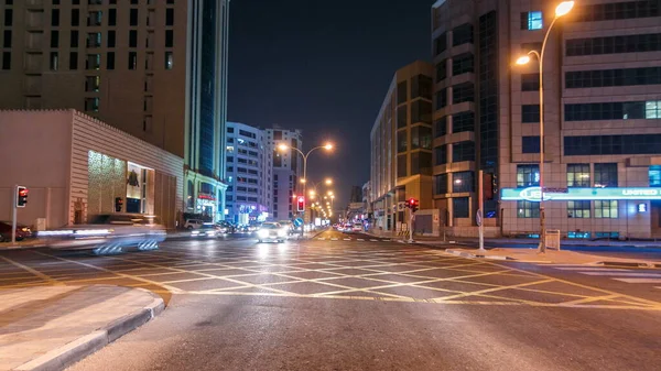 Dirija Trânsito Estrada Corniche Ruas Centro Cidade Doha Timelapse Drivelapse — Fotografia de Stock