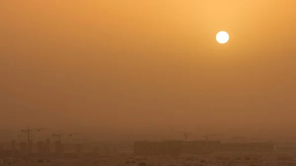 Вид Воздуха Аспирскую Зону Сверху Восходе Солнца Дохе Туманная Погода — стоковое фото