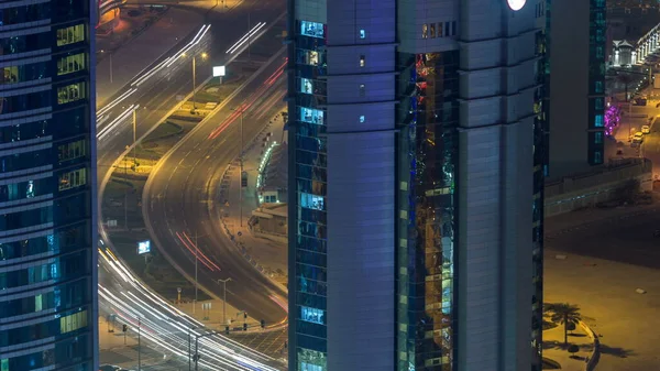 Trafic Sur Route Région West Bay Depuis Sommet Doha Timelapse — Photo