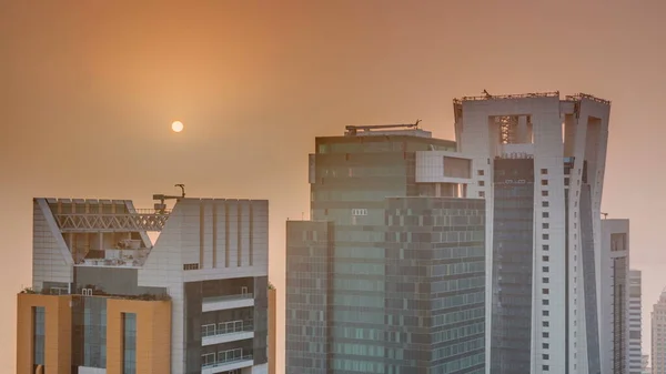 Katar Gündoğumu Sırasında West Bay Doha Şehir Merkezi Nin Havadan — Stok fotoğraf