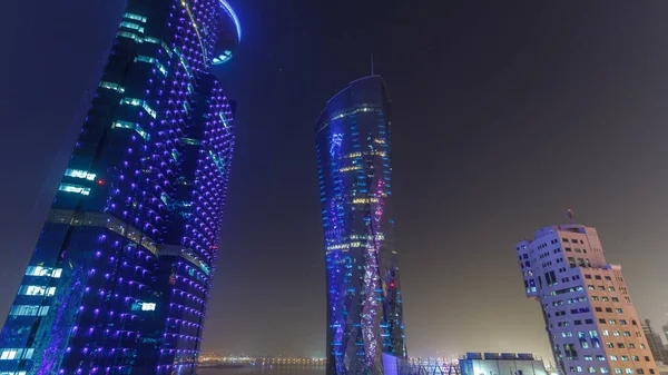 Horizonte Zona West Bay Desde Arriba Doha Timelapse Qatar Iluminado —  Fotos de Stock