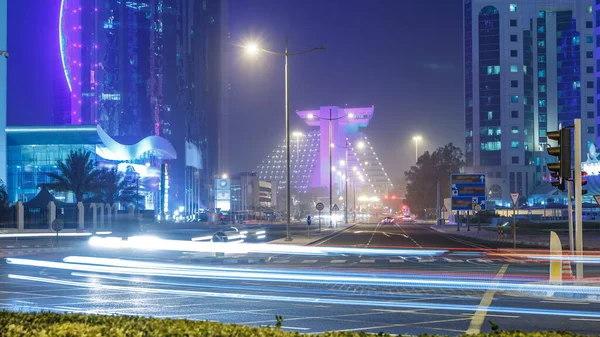 Doha West Bay Pohled Blízkosti Hotelu Park Noční Timelapse Doha — Stock fotografie