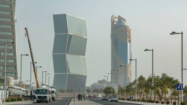 Зигзаг Возвышается Над Лагуной Западного Залива Дохе Катар Движение Дороге — стоковое фото