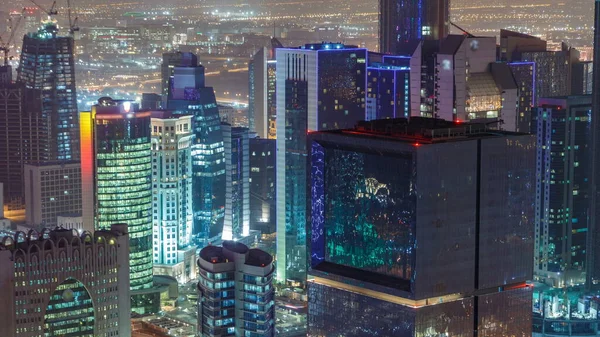 Horizonte Área West Bay Cima Doha Timelapse Qatar Iluminados Arranha — Fotografia de Stock