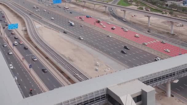 Aerial view of empty highway and interchange without cars in Dubai — Stock Video
