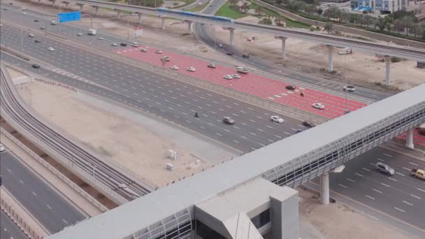 Aerial view of empty highway and interchange without cars in Dubai — Stock Video