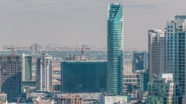 Dubai şehir merkezindeki gökdelenlerin muhteşem havadan görünümü timelapse, Dubai, Birleşik Arap Emirlikleri