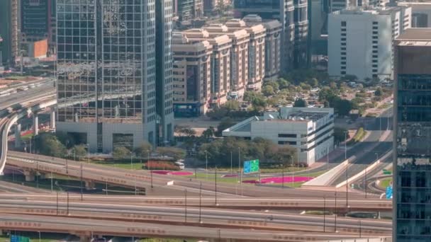 Vue aérienne de l'échangeur routier au centre-ville de Dubaï timelapse . — Video