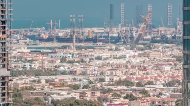 두바이 다운타운에서 항구 타임랩스까지 공중 전경 — 비디오