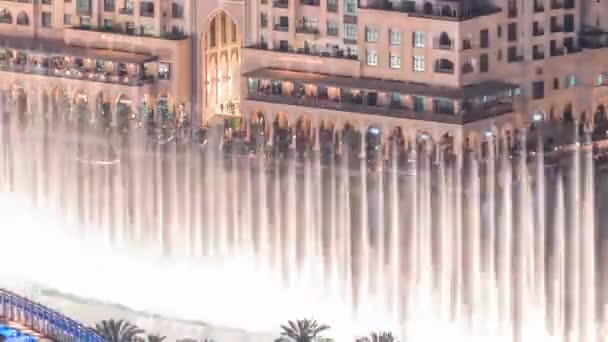 Μοναδική θέα στο Dubai Fountains πισίνα τη νύχτα timelapse. — Αρχείο Βίντεο