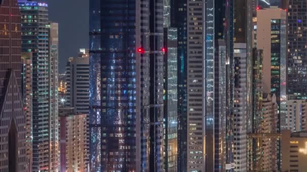 Dubai International Financial Centre district met moderne wolkenkrabbers Night timelapse — Stockvideo