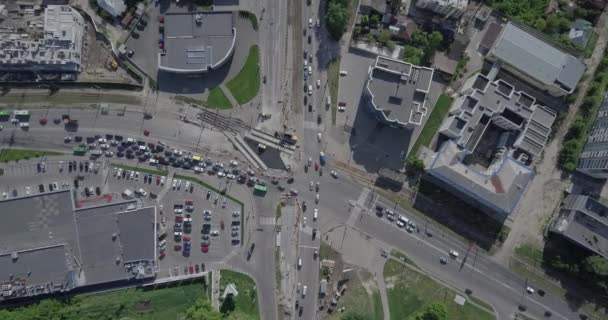 Straßensanierung mit Straßenbahnkreuzung, Baustelle — Stockvideo