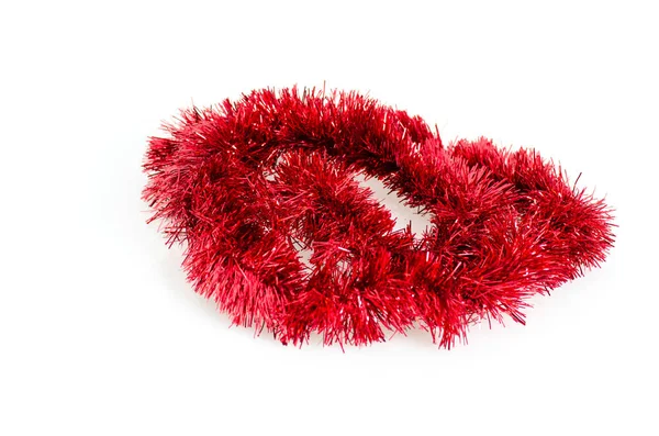 Red tinsel christmas decoration isolated on white background — Stock Photo, Image