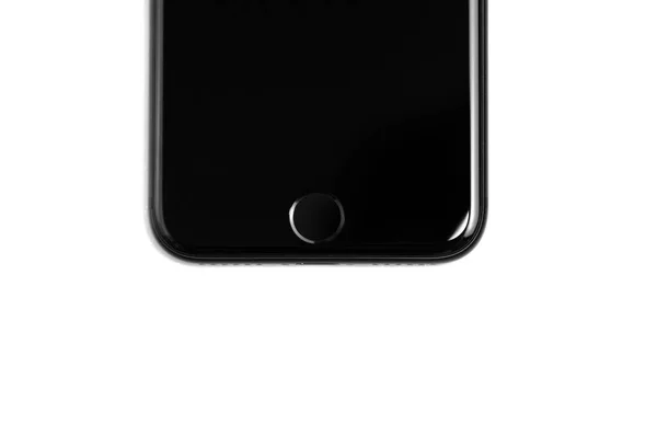 IPhone 7 negro mate jetblack detalle del nuevo dedo del producto Apple Imagen De Stock