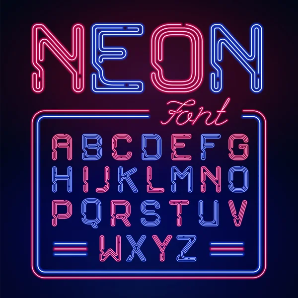 Realistische Neon gloed alfabet. Vector Neon gezet op donker — Stockvector