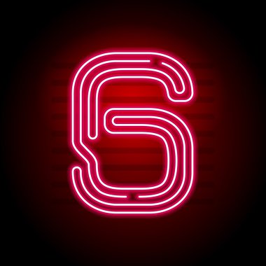 Gerçekçi kırmızı Neon numarası. Neon tüp ışık karanlık numarasıyla
