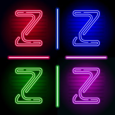 Gerçekçi neon harfler farklı neon renk parlaklık ile kümesi