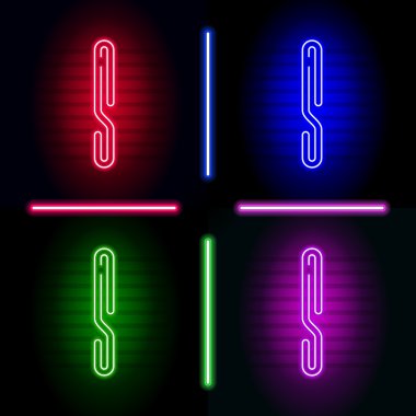 Gerçekçi neon harfler farklı neon renk parlaklık ile kümesi