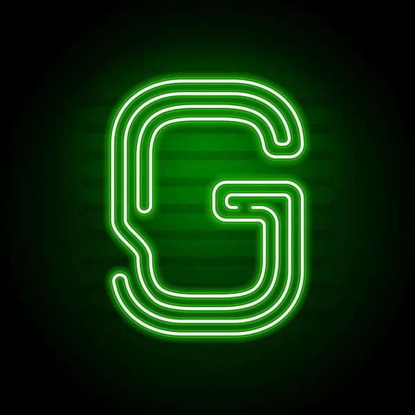 Realistic Green Neon letter. Character with Neon glow tube on dark — Stock Vector
