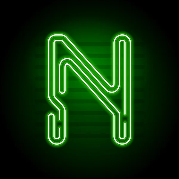 Reális zöld Neon betű. Karakter Neon cső sötét fénye — Stock Vector
