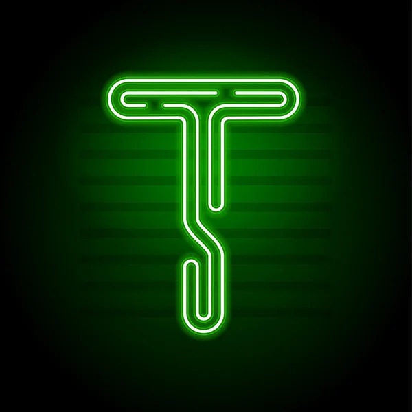 Carta de néon verde realista. Personagem com tubo de brilho de néon no escuro —  Vetores de Stock