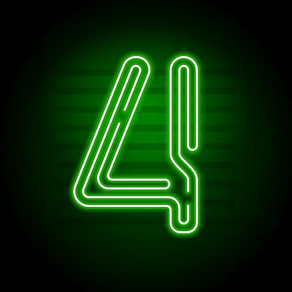 Números realistas de néon verde. Número com luzes de néon no escuro — Vetor de Stock