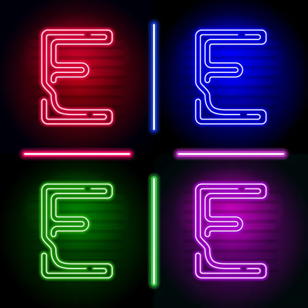 Σύνολο ρεαλιστική νέον γράμματα με διαφορετικά neon χρώμα λάμψη — Διανυσματικό Αρχείο