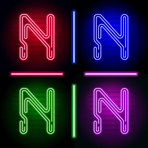 Aantal realistische neon letters met verschillende neon kleur gloed — Stockvector