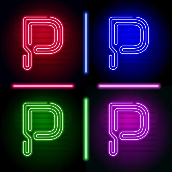 Set of realistic neon letters with different neon color glow — Stock Vector