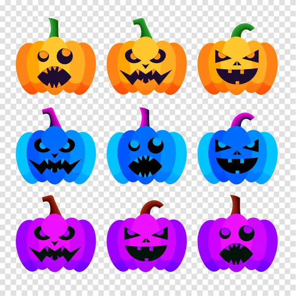 Set di zucche di colore silhouette con variazione di emozione per la festa di Halloween. Isolato su sfondo trasparente. Illustrazione vettoriale per felice Halloween . — Vettoriale Stock