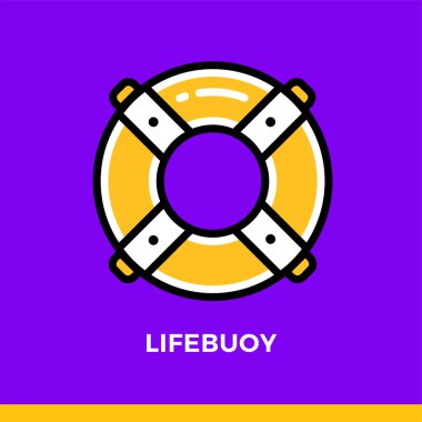 Doğrusal lifebuoy simgesi. Piktogram beyaz anahat stilinde. Vektör modern düz tasarım öğesi için mobil uygulama ve web tasarım.