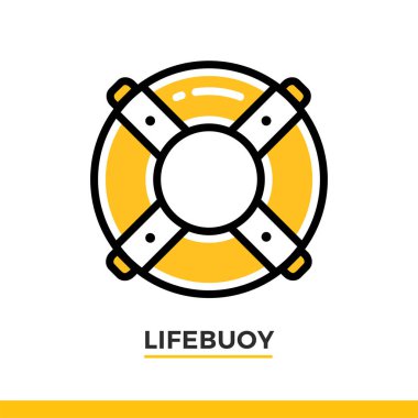 Doğrusal lifebuoy simgesi. Piktogram beyaz anahat stilinde. Vektör modern düz tasarım öğesi için mobil uygulama ve web tasarım.